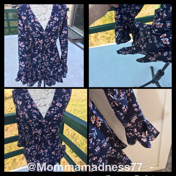 💀🆕Navy Blue Floral Dress🔷 M - Picture 5 of 5